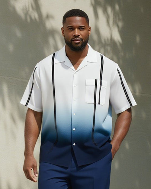 Big & Tall Blue Gradient Striped T-Shirt Pants Set for big men view 2