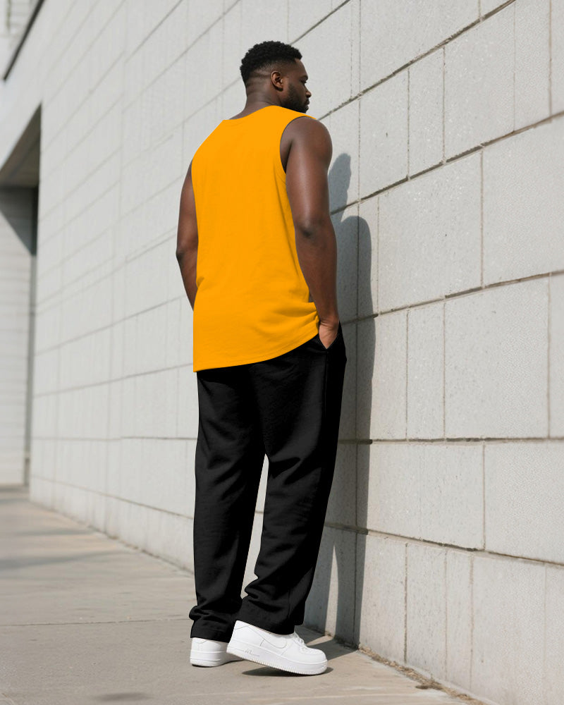 Big & Tall Orange Graphic Vest Pants Set for big men view 4