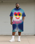 Big & Tall Blue Graphic Graffiti T-Shirt Shorts Set for big men view 1