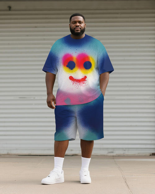 Big & Tall Blue Graphic Graffiti T-Shirt Shorts Set for big men view 1
