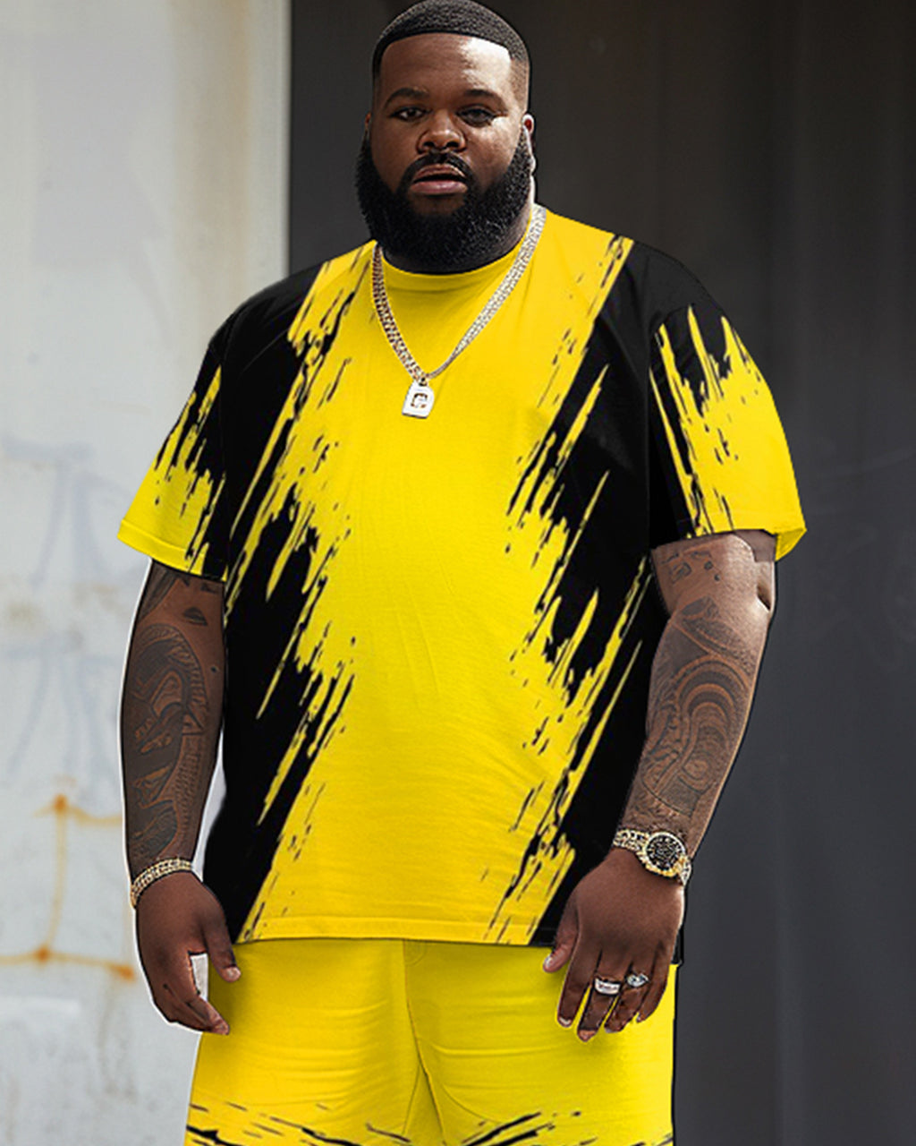 Big & Tall Colorblock Geometric Graphic Two-piece Set for big men view 3