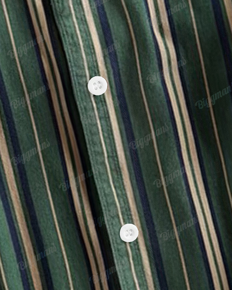 Big & Tall Green Yellow Striped Long Sleeve Shirt for big men view 4