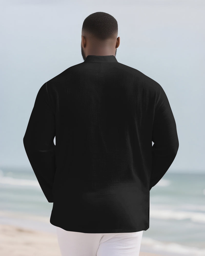 Big & Tall Solid Color Patchwork Long Sleeve Shirt for big men view 10