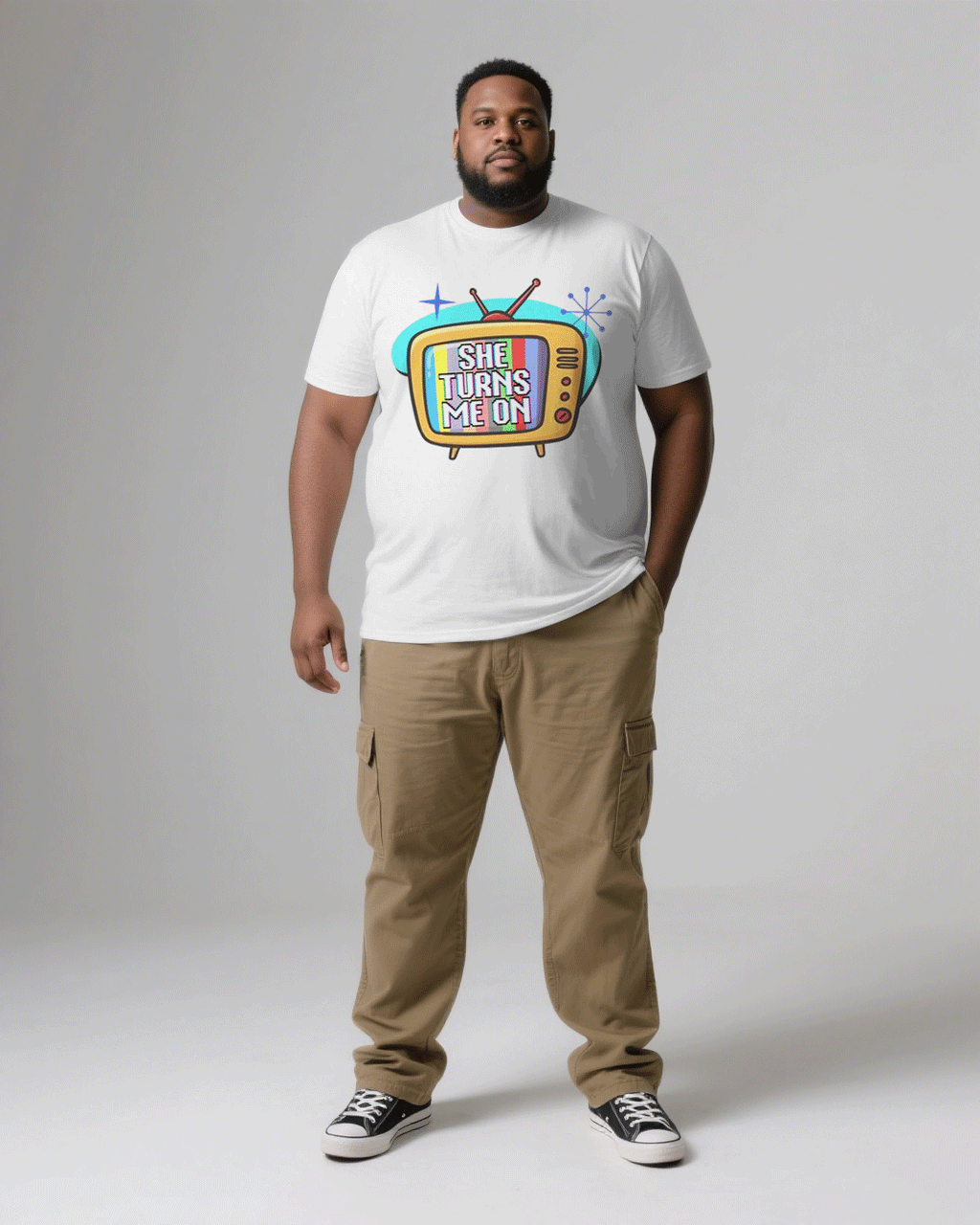 Big & Tall White Khaki T-Shirt Pants Set for big men view 2