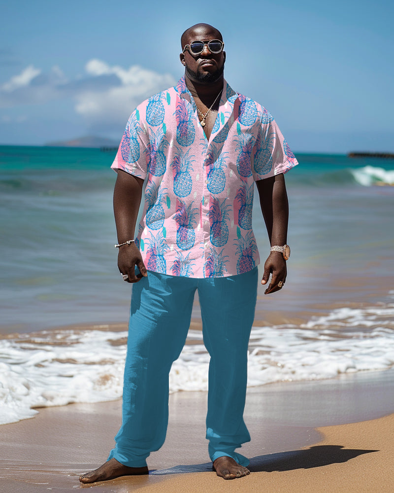 Big & Tall Hawaiian Graphic Floral T-Shirt Pants Set for big men view 1