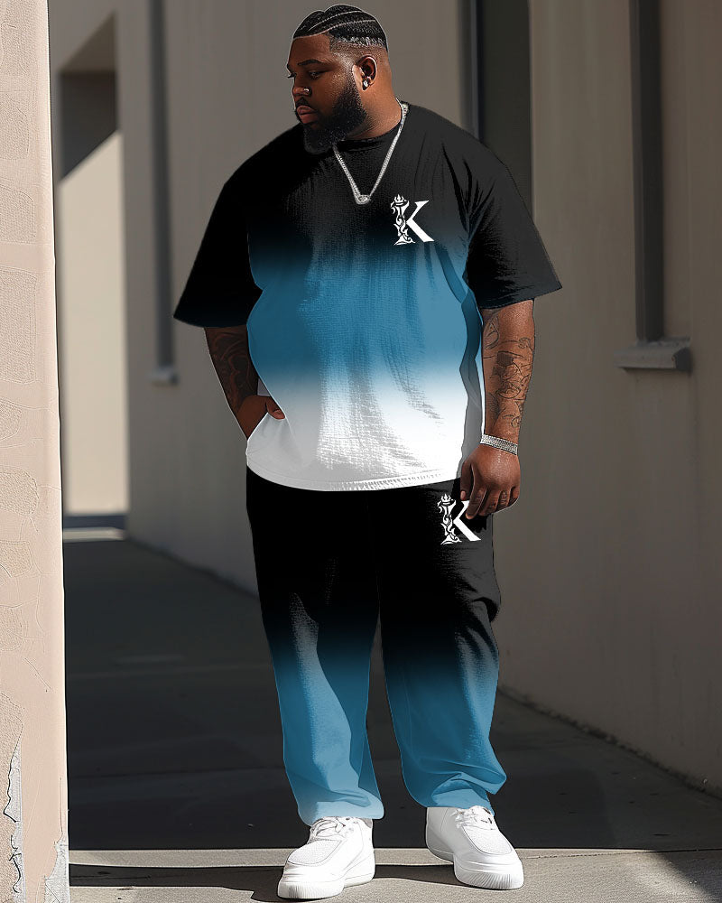 Big & Tall Gradient Graphic T-Shirt Pants Set for big men view 1