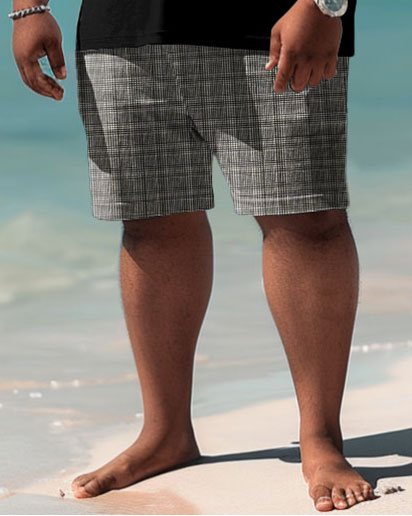 Big & Tall Plaid Graphic Polo Shorts Set for big men view 4