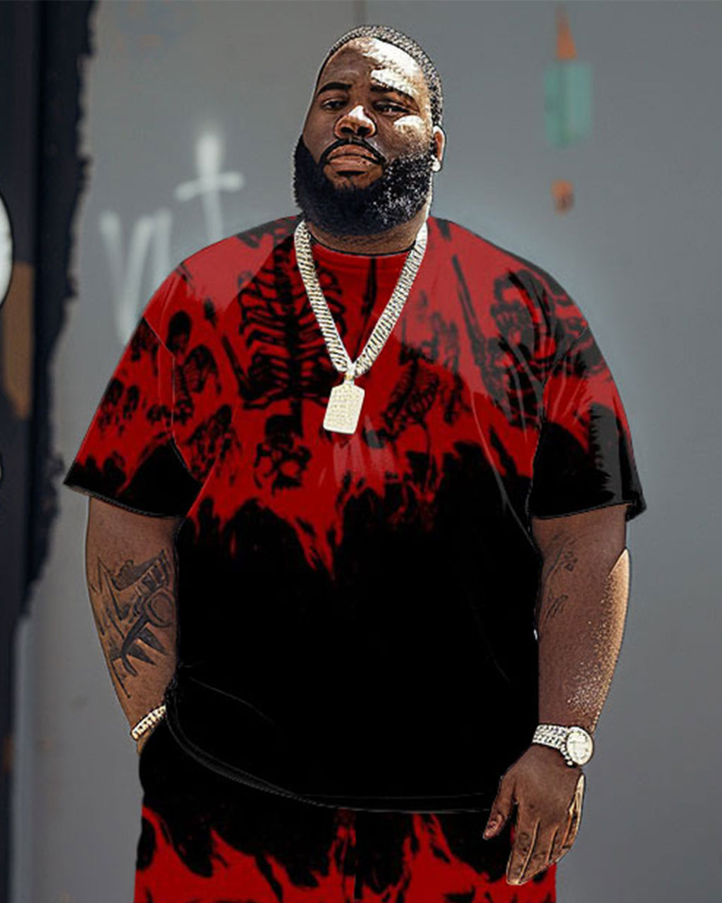 Big & Tall Graphic Streetwear T-Shirt Shorts Set for big men view 2