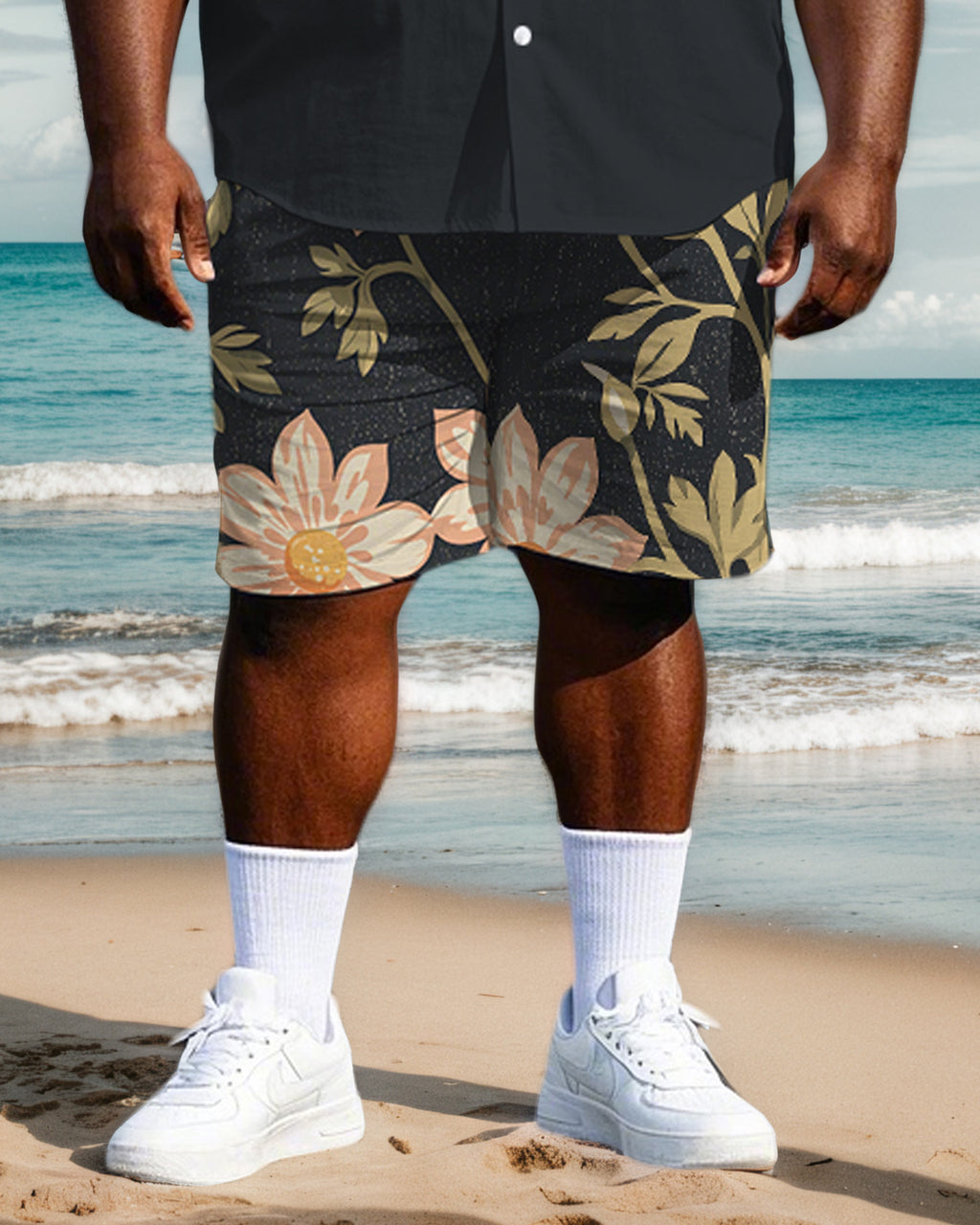 Big & Tall Colorblock Striped T-Shirt Shorts Set for big men view 3