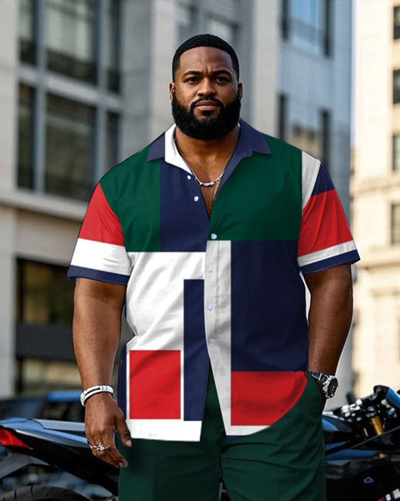 Big & Tall Green Colorblock T-Shirt Pants Set for big men view 2