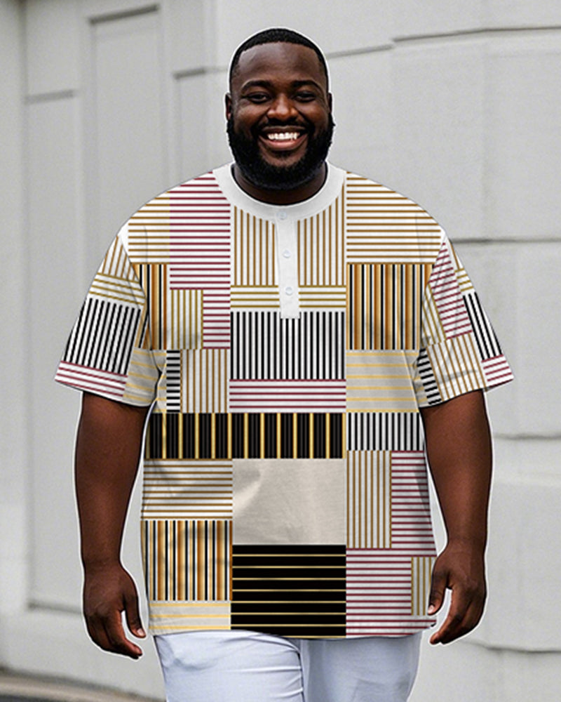 Big & Tall Geometric Striped Patchwork T-Shirt for big men view 1