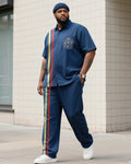 Big & Tall Blue Striped T-Shirt Pants Set for big men view 1