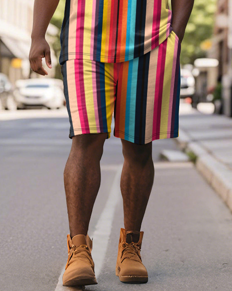 Big & Tall Colorblock Striped Graphic Polo Shorts Set for big men view 4