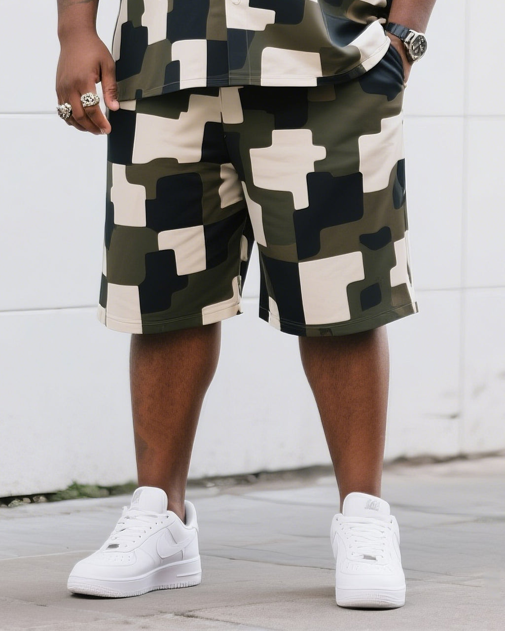 Big & Tall Camouflage T-Shirt Shorts Set for big men view 3
