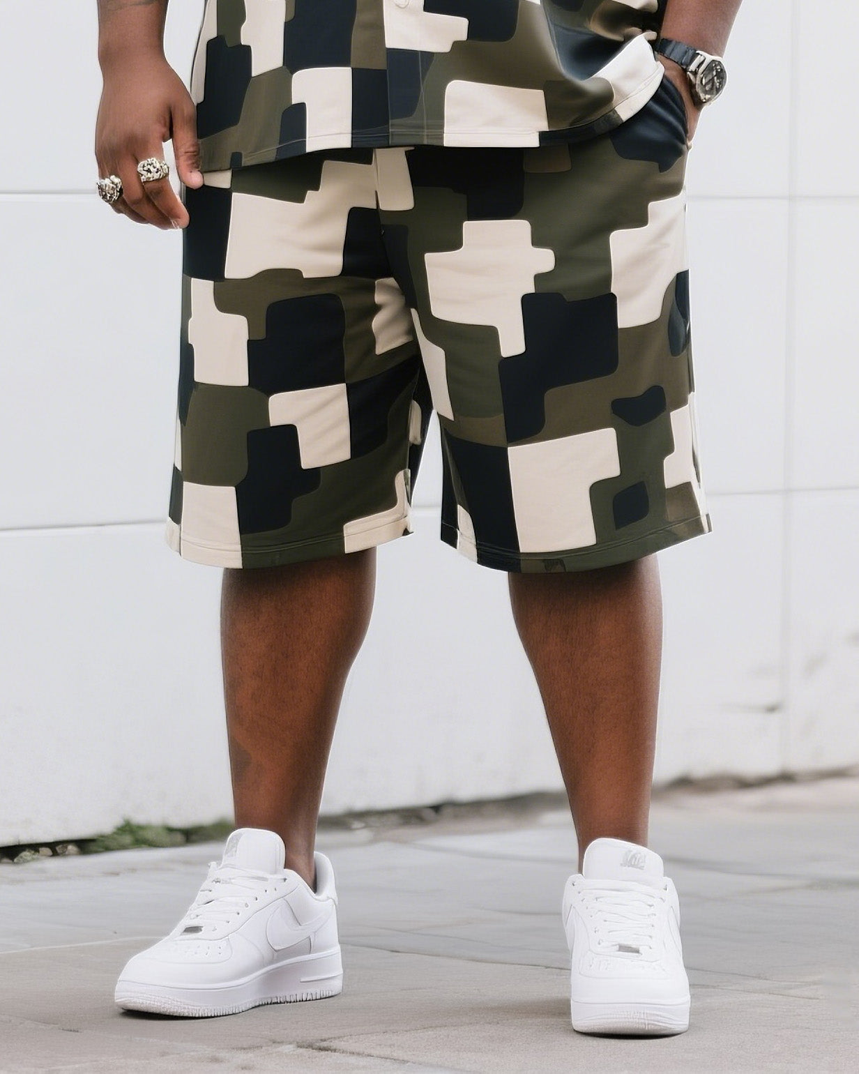 Big & Tall Camouflage T-Shirt Shorts Set for big men view 3
