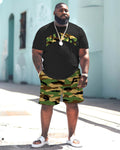 Big & Tall Graphic Camouflage T-Shirt Shorts Set for big men view 4
