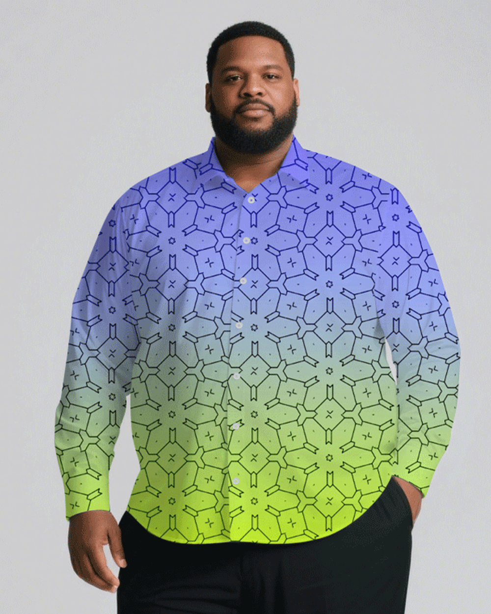 Big & Tall Blue Yellow Gradient T-Shirt Pants Set for big men view 2