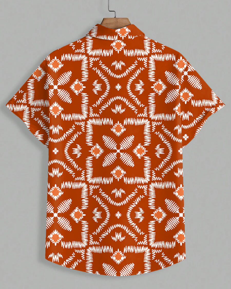 Big & Tall Orange Hawaiian Graphic Short Sleeve Shirt for big men view 3