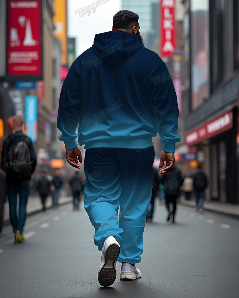 Big & Tall Blue Gradient Hoodie Sweatpants Set for big men view 2