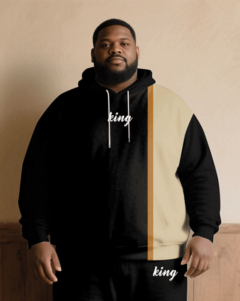 Big & Tall Black Khaki Graphic Hoodie Sweatpants Set for big men view 2