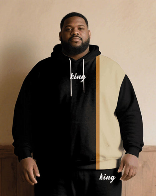 Big & Tall Black Khaki Graphic Hoodie Sweatpants Set for big men view 2