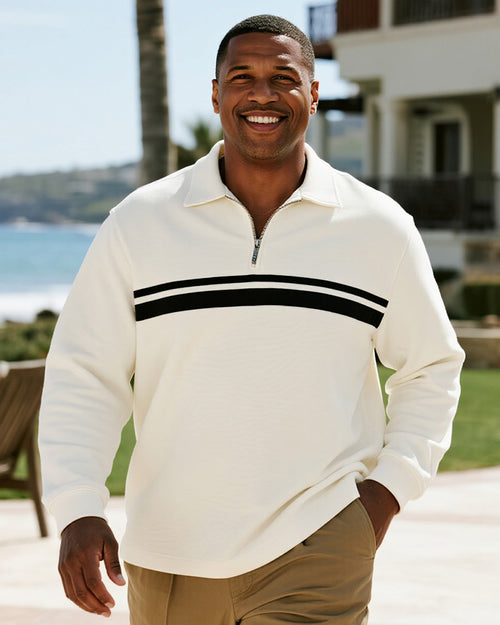 Big & Tall Black White Striped Polo Shirt for big men