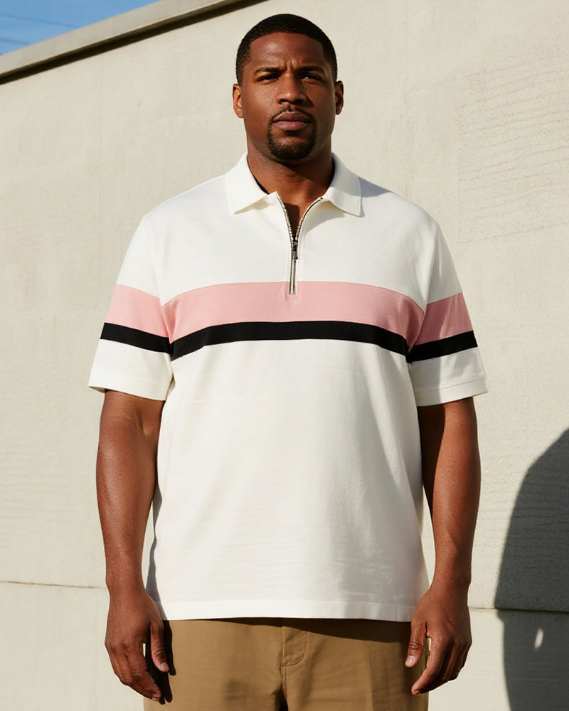 Big & Tall Black Pink Colorblock Polo Shirt for big men