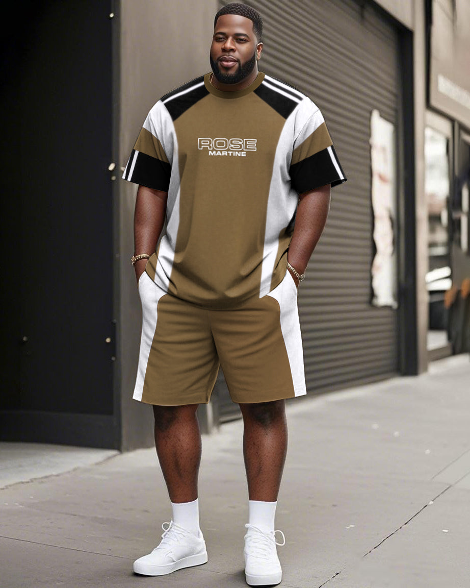 Big & Tall Striped Graphic T-Shirt Shorts Set for big men view 1