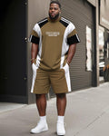 Big & Tall Striped Graphic T-Shirt Shorts Set for big men view 1