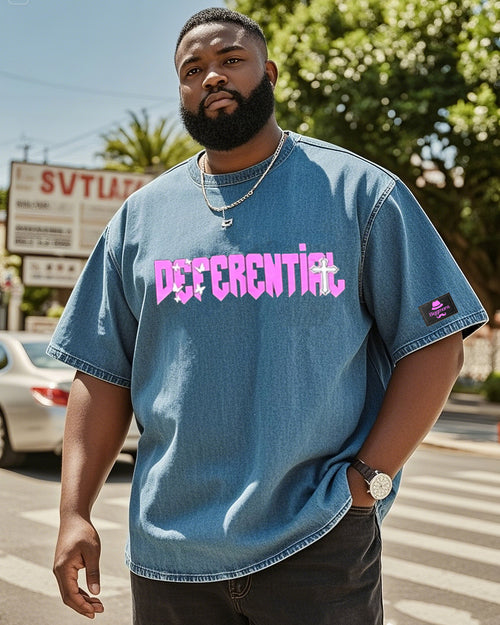 Big & Tall Denim Washed Streetwear T-Shirt for big men
