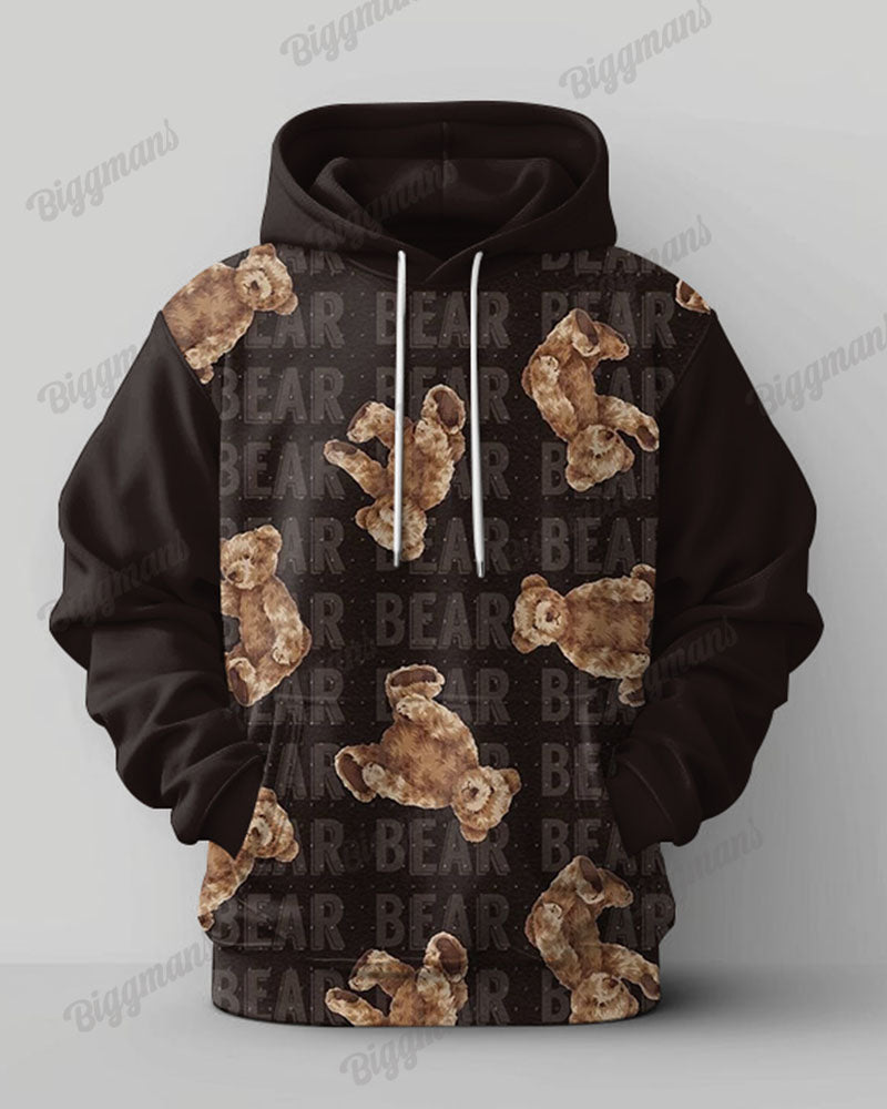 Big & Tall Brown Graphic Hoodie Sweatpants Set for big men view 3