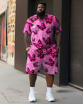 Big & Tall Pink Streetwear Two-piece Set for big men
