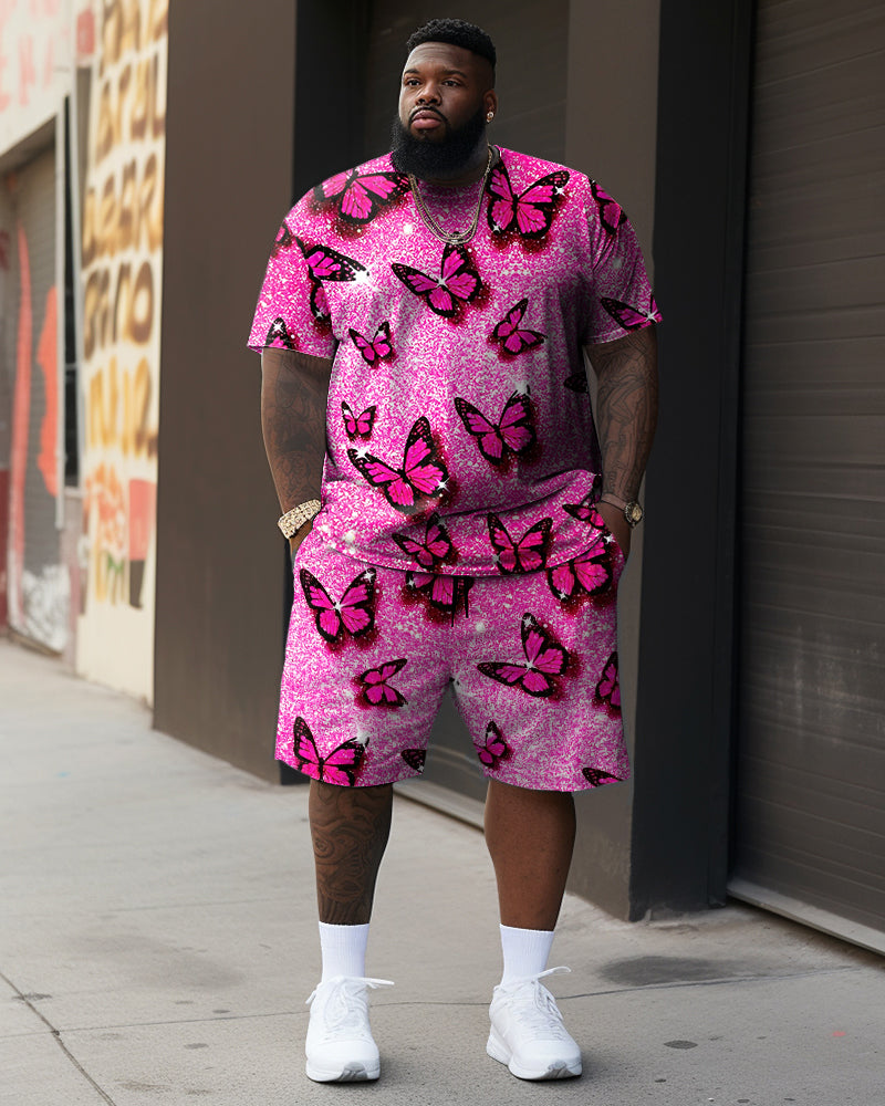 Big & Tall Pink Streetwear Two-piece Set for big men