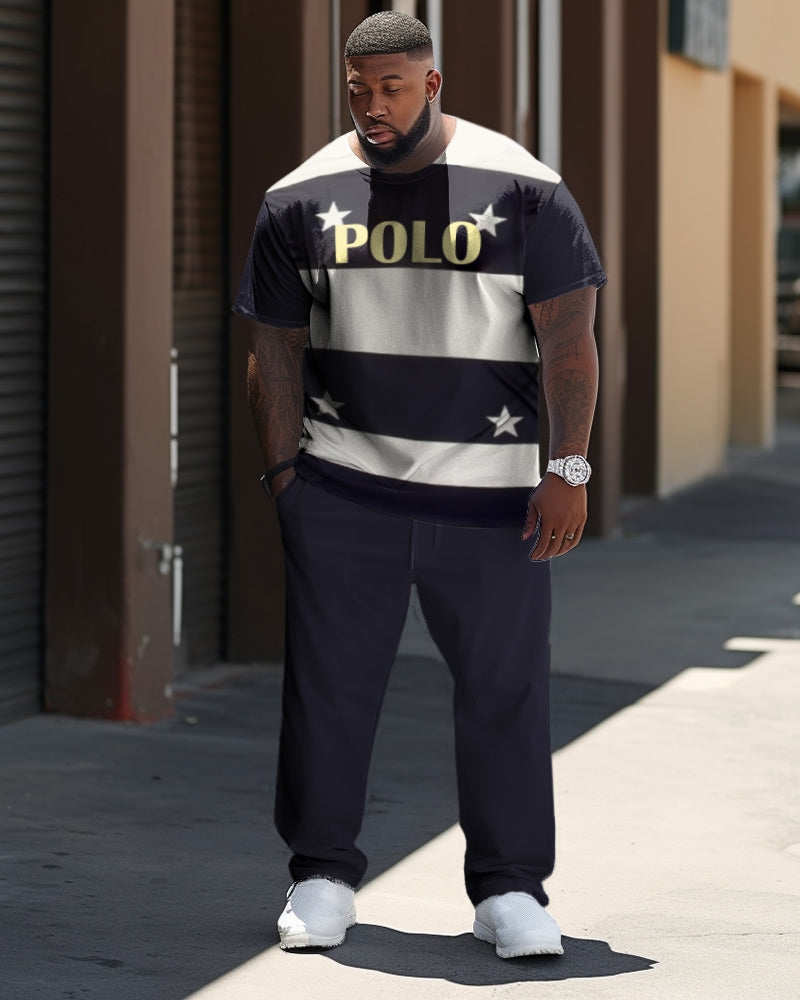 Big & Tall Colorblock Graphic T-Shirt Pants Set for big men view 1