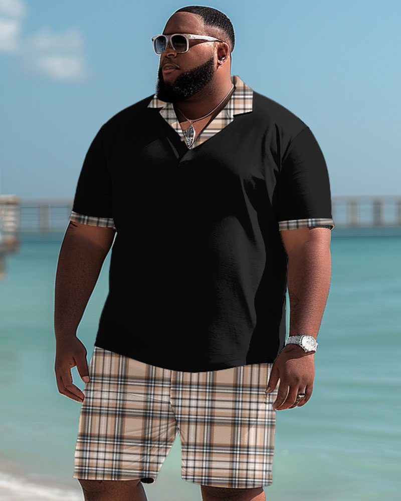 Big & Tall Plaid Polo Shorts Set for big men view 1