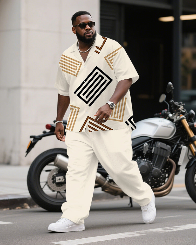 Big & Tall Geometric Striped T-Shirt Pants Set for big men view 1