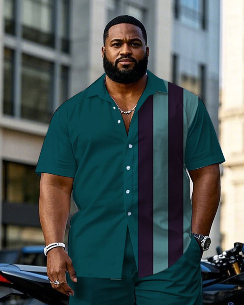 Big & Tall Purple Green Colorblock T-Shirt Pants Set for big men view 2