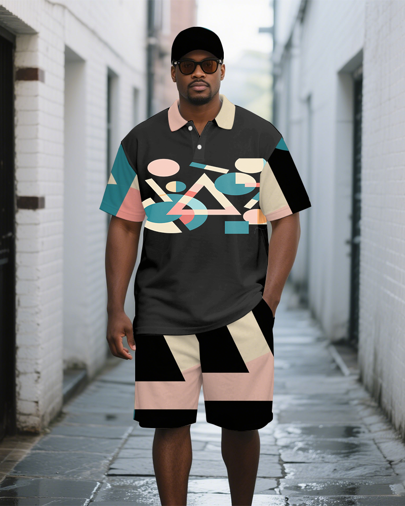 Big & Tall Geometric Polo Shorts Set for big men view 2