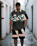 Big & Tall Geometric Polo Shorts Set for big men view 2