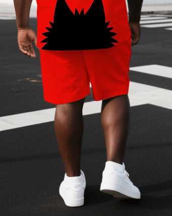 Big & Tall Black Graphic T-Shirt Shorts Set for big men view 3