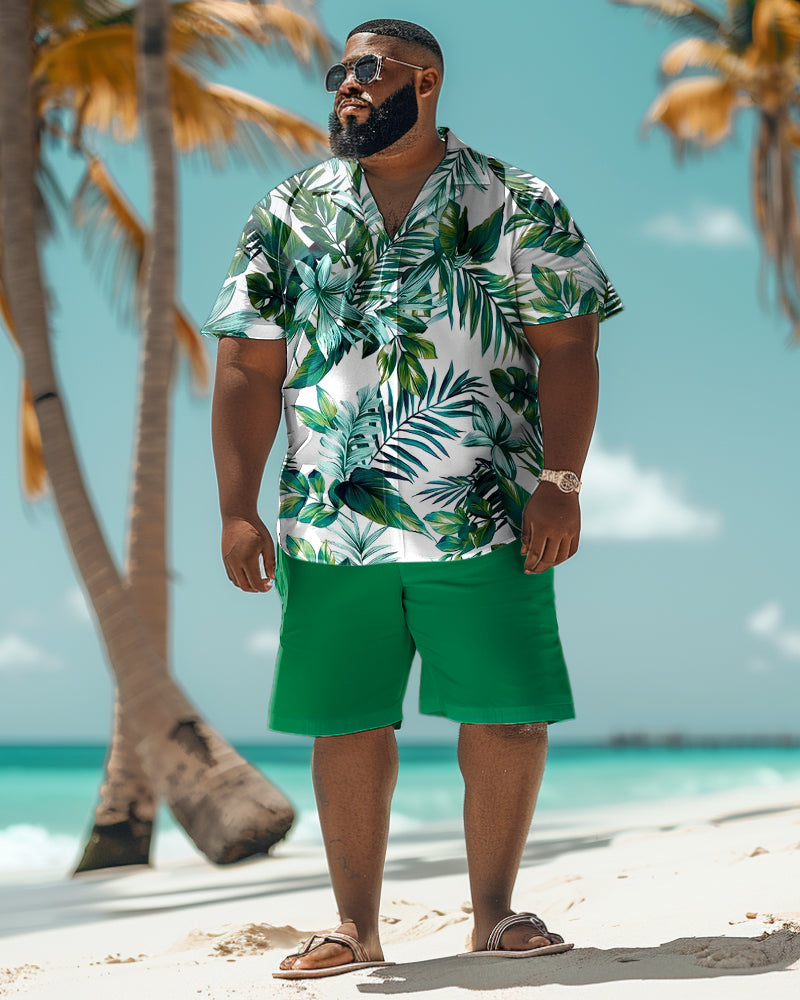 Big & Tall Hawaiian Graphic Floral T-Shirt Shorts Set for big men view 1