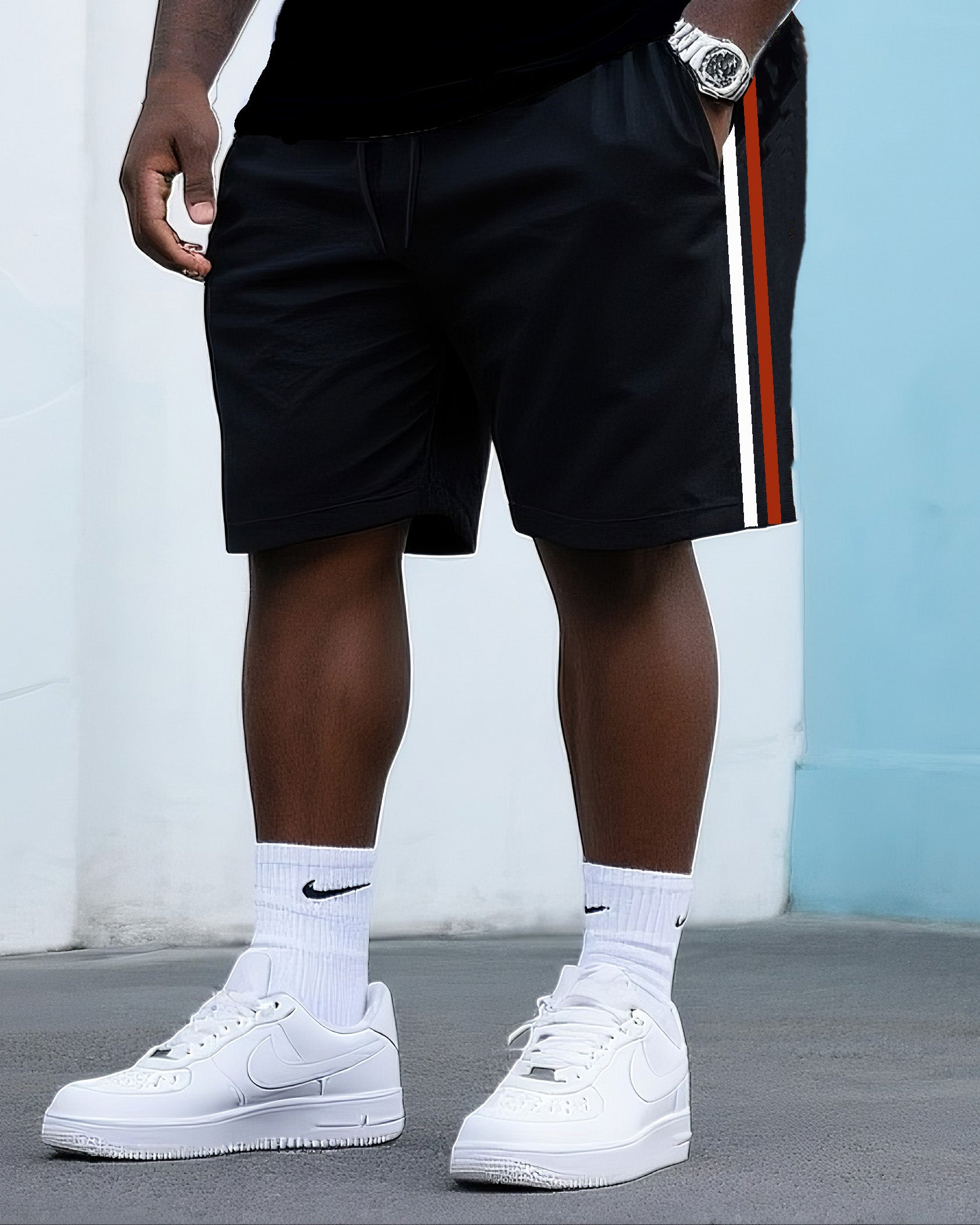 Big & Tall Streetwear Skull T-Shirt Shorts Set for big men view 3
