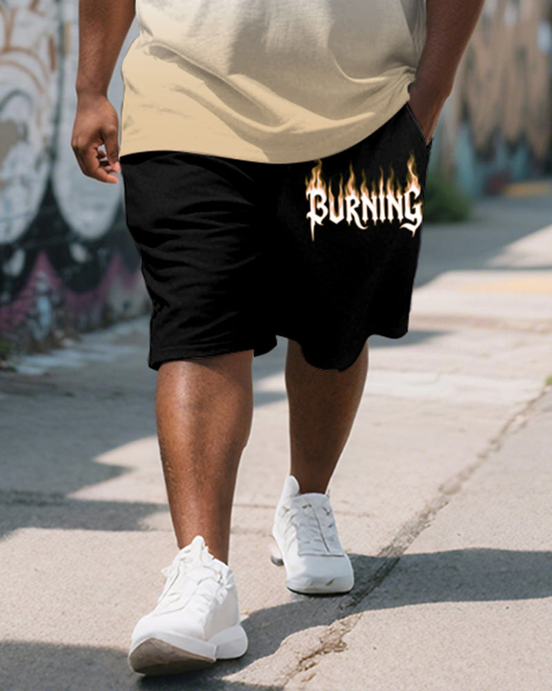 Big & Tall Yellow Gradient Graphic T-Shirt Shorts Set for big men view 3