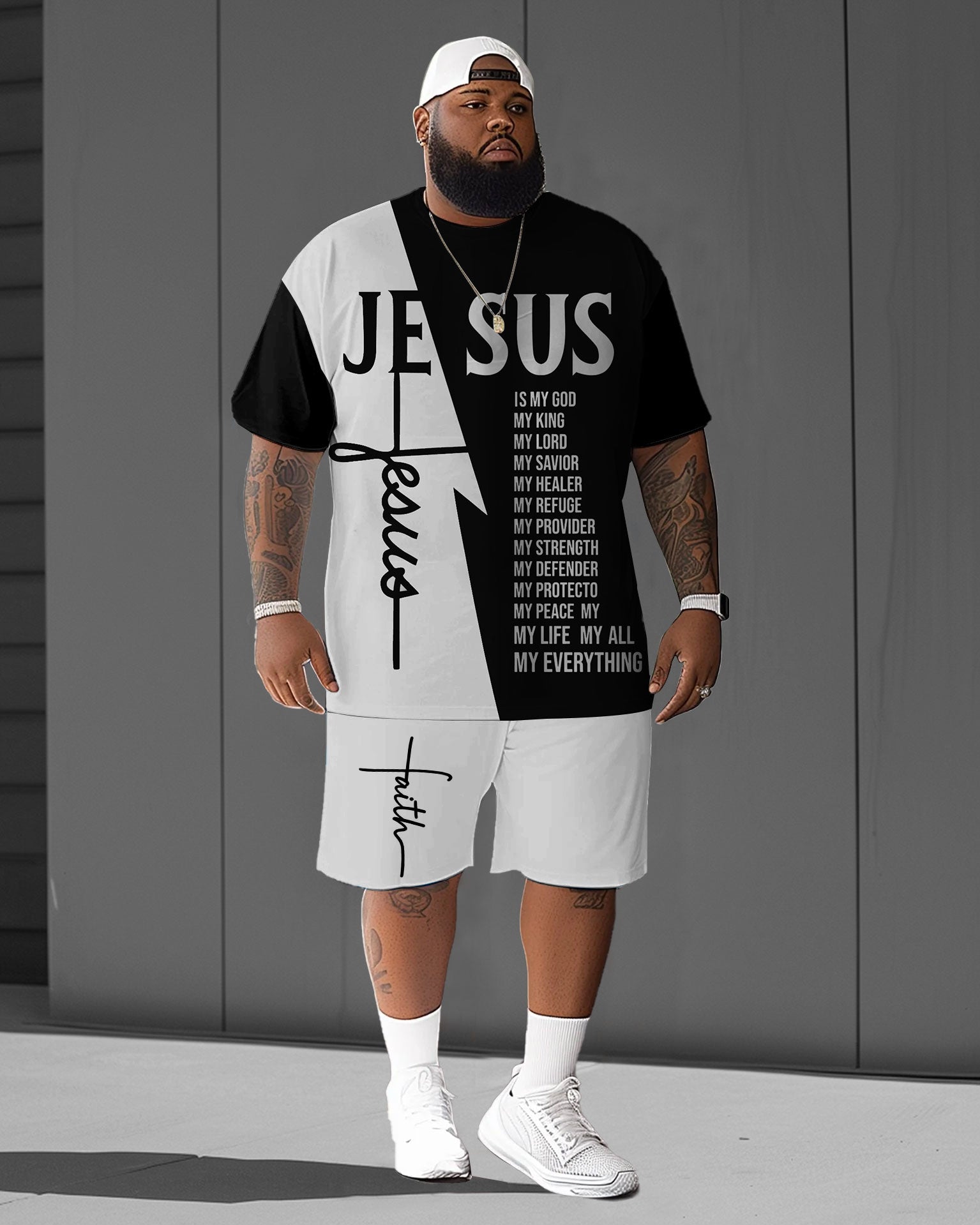 Big & Tall Streetwear T-Shirt Shorts Set for big men view 1