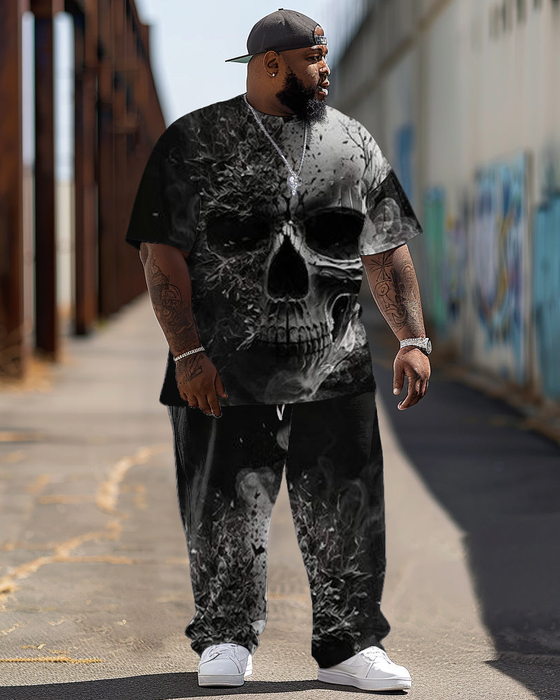 Big & Tall Gradient Graphic Skull T-Shirt Pants Set for big men view 1