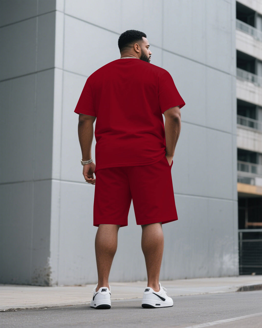 Big & Tall Khaki Red Streetwear T-Shirt Pants Set for big men view 6