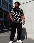 Big & Tall Black Geometric T-Shirt Pants Set for big men view 1