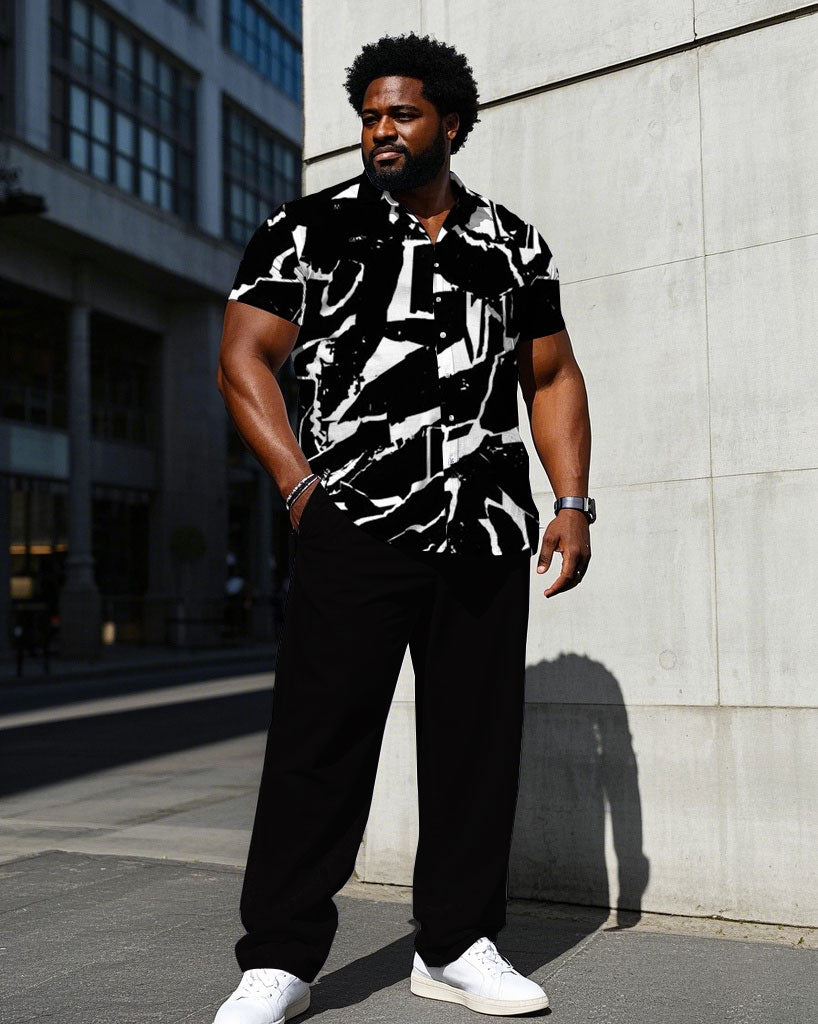 Big & Tall Black Geometric T-Shirt Pants Set for big men view 1