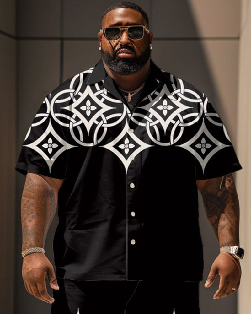 Big & Tall Black Geometric Graphic Jeans for big men view 2