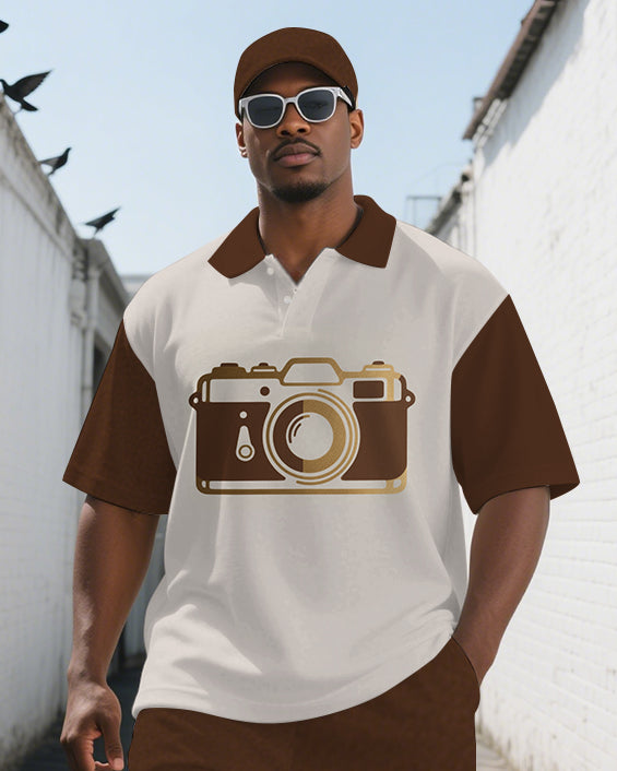 Big & Tall Colorblock Polo Shorts Set for big men view 1